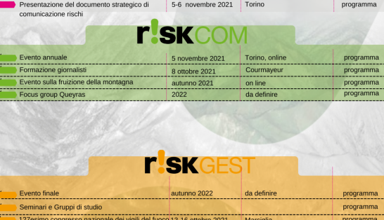 Calendario della Tournée di informazione itinerante PITEM ALCOTRA RISK